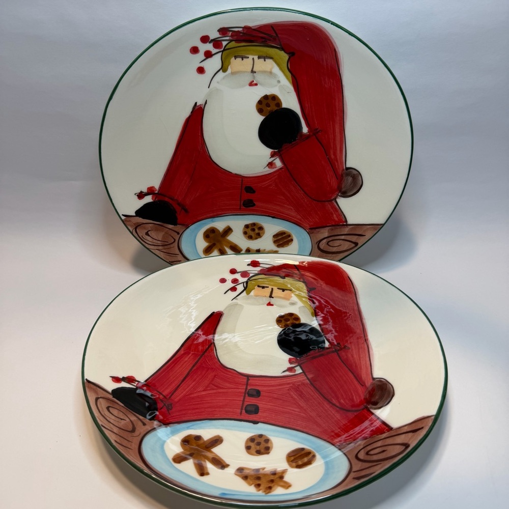 (2) VIETRI OLD ST NICK Cookie Plate Made in Italy Some Crazing Read! Set Of 2